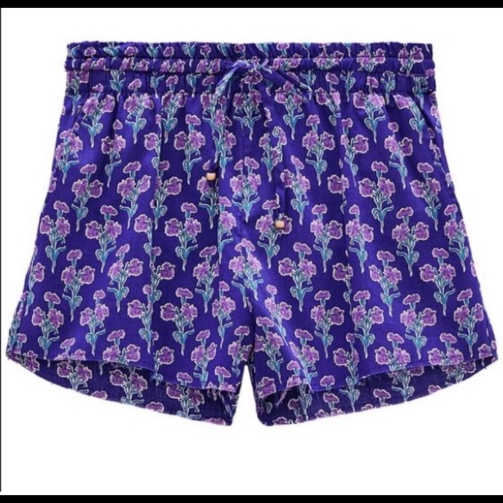 Zara XL purple floral print drawstring shorts poppy woodblock